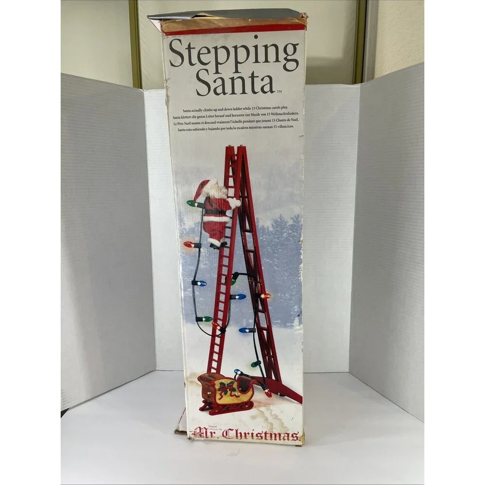 Vintage Mr. Christmas Stepping Santa Climbing Ladder Lights Plays 15 Carols